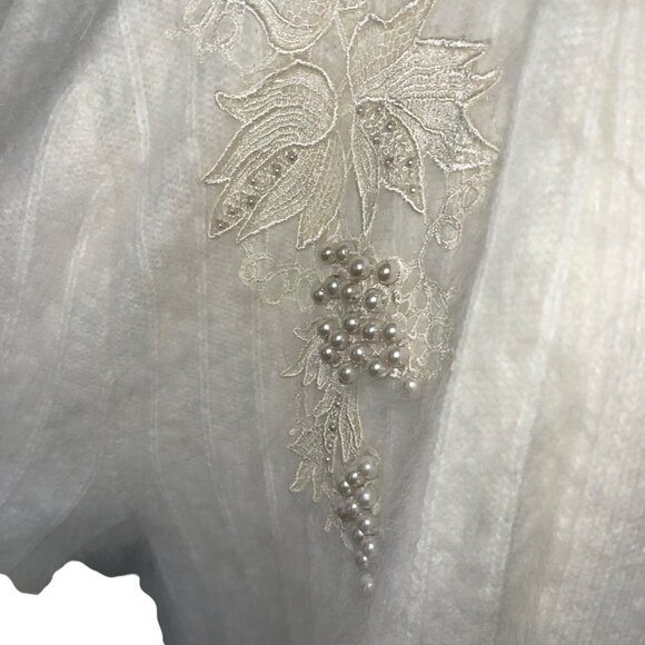 Venesha Vintage Womens Jacket Size L Cream Cardigan Pearl Applique Embellished - Picture 6 of 11